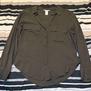 H&M Olive Button Down Blouse
